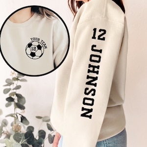 Custom Soccer Mom Shirt, Personalized Soccer Shirt, Game Day Soccer Hoodie, Name and Number Sleeve Design, Soccer Dad Sweatshirt