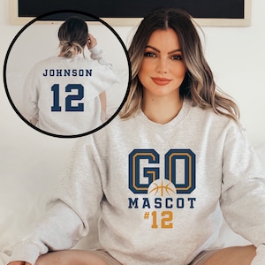 Custom Basketball Mom Shirt, Personalized Basketball Shirt, Game Day Basketball Hoodie, Mascot Name and Number Basketball Sweatshirt