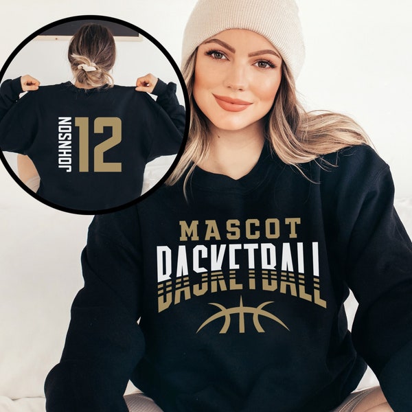 Custom Basketball Mom Shirt, Personalized Basketball Shirt, Game Day Basketball Hoodie, Mascot Name and Number Basketball Sweatshirt