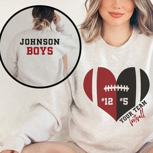 Custom Football Mom Shirt, Personalized Football Shirt, Game Day Football Hoodie, 2 Players Football Sweatshirt, Heart Football Shirts