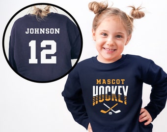 Custom Youth Hockey Shirt, Personalized Hockey Sweatshirt, Game Day Kids Hockey Hoodie, Mascot Name and Number Hockey Sweatshirt