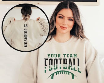Custom Football Mom Unisex Sweatshirt, Hoodie With Design On Sleeve Personalized Birthday Football Gifts For Mom, Football Lovers, NFL Fans, Sport Lovers - Triumphant Senior Football Mama with Kid Name main image 1