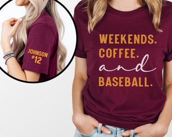 Custom Baseball Mom Shirts, Personalized Baseball Shirt, Baseball Sweatshirt, Weekends Coffee and Baseball Hoodie, Glitter Baseball Shirts