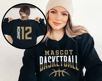 Custom Basketball Mom Shirt, Personalized Basketball Shirt, Game Day Basketball Hoodie, Mascot Name and Number Basketball Sweatshirt
