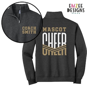 Custom Cheer Coach Shirt, Glitter Cheer Shirt, Cheerleading Quarter Zip Sweatshirt, Personalized Cheerleader Shirts, Cheer Mom Shirt