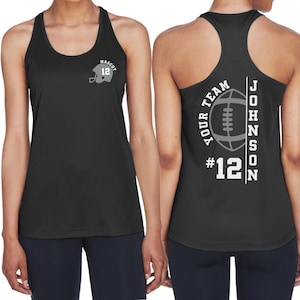 Custom Moisture Wicking Football Shirt, Personalized Football Tank Top, Glitter Football Mom Shirt, Game Day Spirit Wear Racerback Tanks