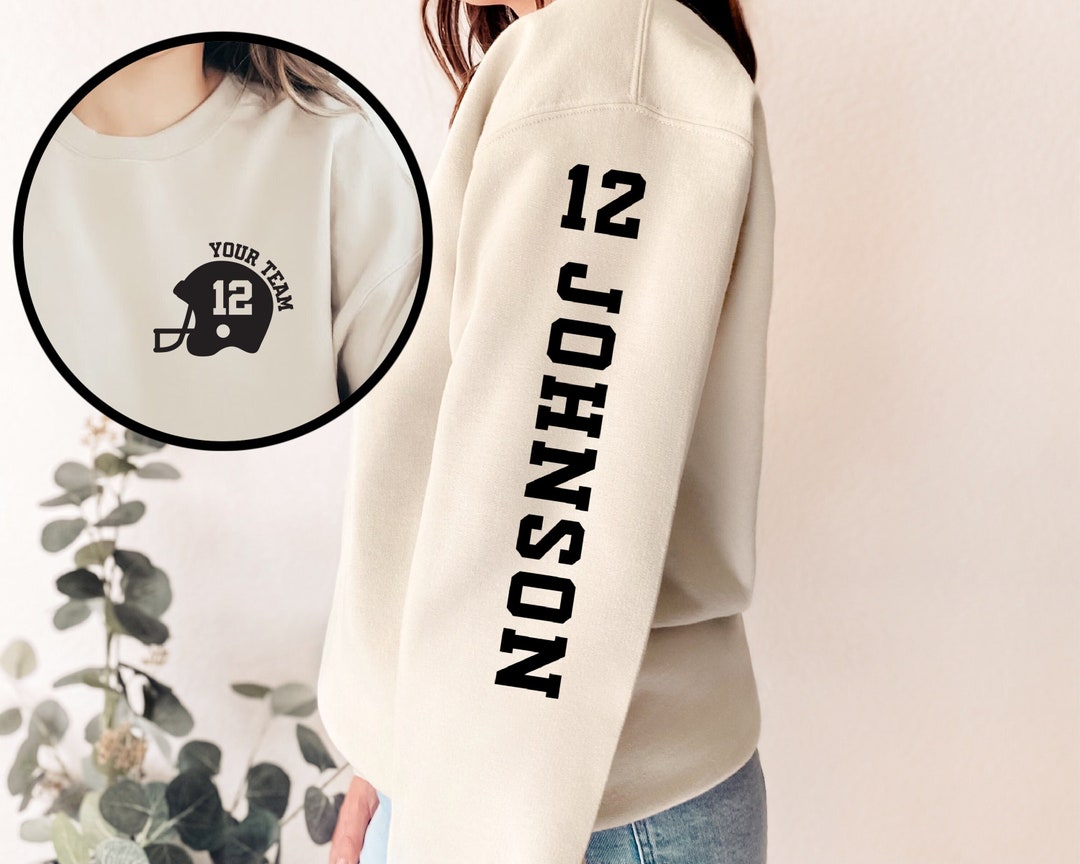 Custom Football Mom Unisex Sweatshirt, Hoodie With Design On Sleeve Personalized Birthday Football Gifts For Mom, Football Lovers, NFL Fans, Sport Lovers - Triumphant Senior Football Mama with Kid Name