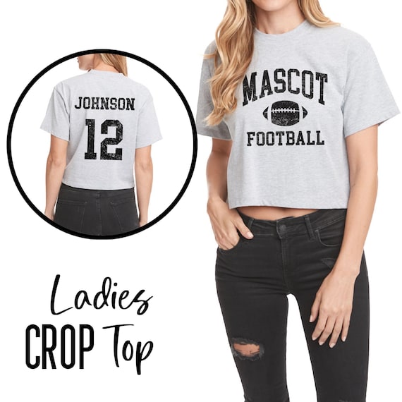 Custom Football Crop Top, Personalized Football Shirt, Glitter Football Mom Shirt, Cute Boxy Crop Top Spirit Wear, Jersey Number Tshirt