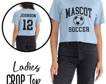 Custom Soccer Crop Top, Personalized Soccer Shirt, Glitter Soccer Mom Shirt, Cute Boxy Crop Top Soccer Spirit Wear, Jersey Number Tshirt