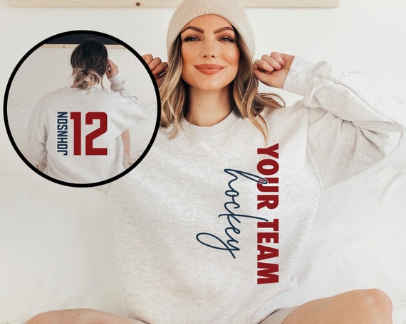 Custom Hockey Sweatshirt, Personalized Hockey Mom Shirt, Game Day Hockey Hoodie, Name and Number Hockey Sweatshirts, Hockey Dad Shirts