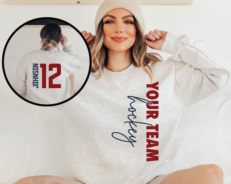 Custom Hockey Sweatshirt, Personalized Hockey Mom Shirt, Game Day Hockey Hoodie, Name and Number Hockey Sweatshirts, Hockey Dad Shirts image 1