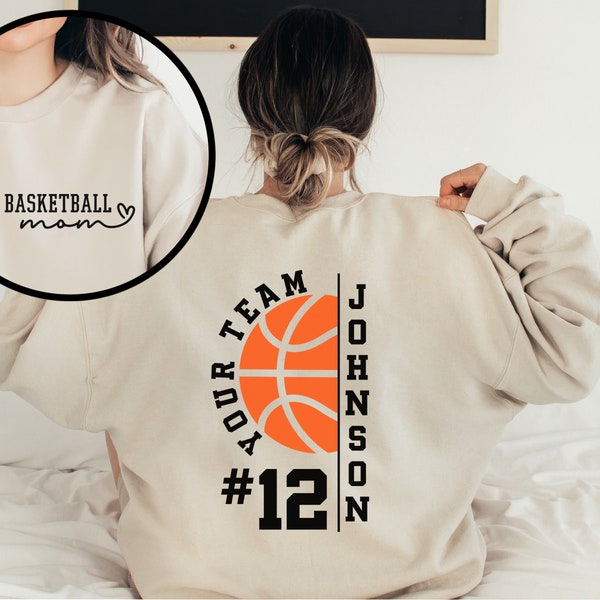 Custom Basketball Mom Shirt, Personalized Basketball Shirt, Game Day Basketball Hoodie, Mascot Name and Number Basketball Sweatshirt