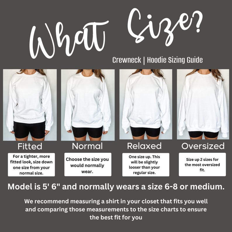 Peut inclure: Guide de taille pour les sweat-shirts &agrave; col rond et &agrave; capuche. Le guide pr&eacute;sente quatre coupes diff&eacute;rentes&nbsp;: ajust&eacute;e, normale, d&eacute;contract&eacute;e et surdimensionn&eacute;e. Le mannequin mesure 1,68&nbsp;m et porte g&eacute;n&eacute;ralement une taille 38-40 ou un M. Le guide recommande de mesurer un sweat-shirt dans votre garde-robe qui vous va bien et de comparer ces mesures aux tableaux de tailles pour vous assurer d&rsquo;avoir la taille id&eacute;ale.