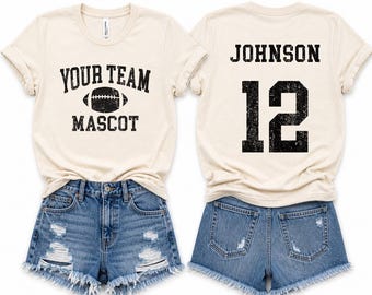 Custom Football Shirt, Personalized Football Mom Shirts, Game Day Glitter Long Sleeve Tshirt, Sports Dad Spirit Wear
