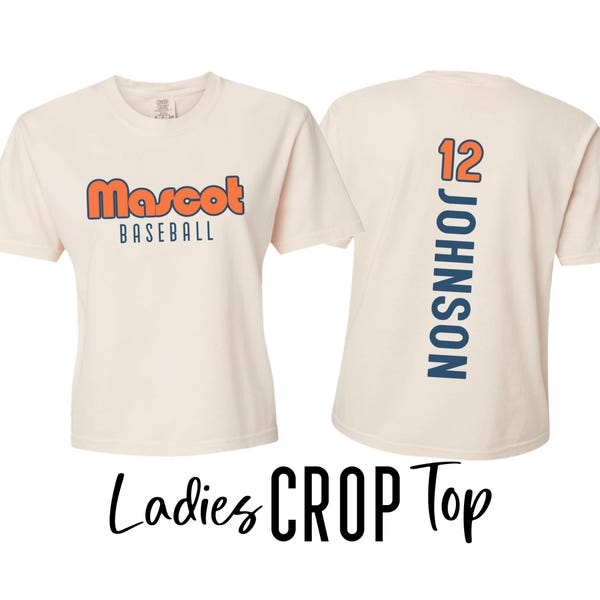 Top corto de béisbol personalizado, camiseta corta cuadrada con colores cómodos y personalizada, camiseta corta de béisbol retro, camiseta de béisbol para mamá