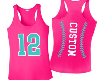 Débardeur de softball personnalisé qui évacue l'humidité, Chemise de softball personnalisée, Dos nageur de softball scintillant, Chemises de joueur de softball