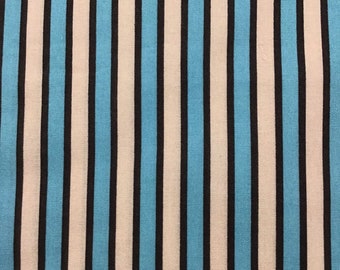 Gray, Blue and Cream Striped Cotton Fabric, Half Yard, 18 Inches Long, 42 Inches Wide