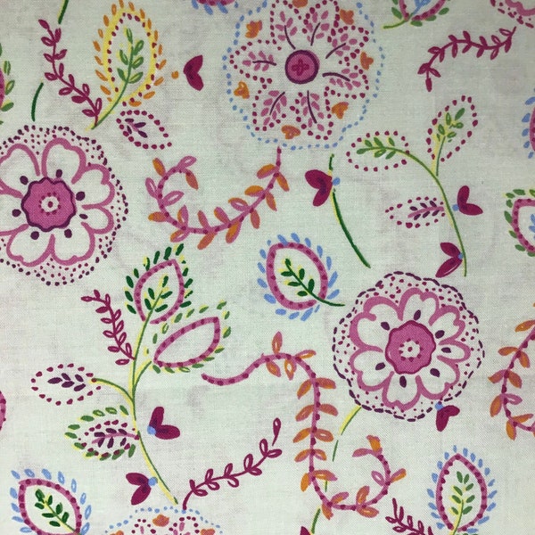 Mint Green Modern Floral Cotton Fabric, Two and an Eight Yards, 40 1/2 Inches Long, 43 Inches Wide