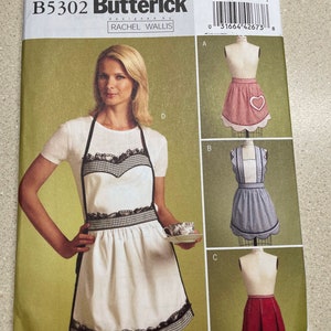 Patrón de costura para delantal Butterick B5302 para señoras, tallas S-L, delantales largos, delantales cortos y delantales estilo vintage.