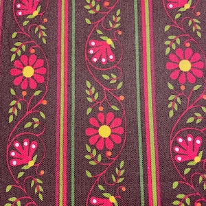 Floral Stripe on Brown Cotton Fabric, 17 Inches Long, 44 Inches Wide