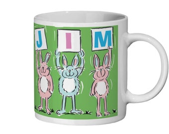 Rabbits with Name on a Ceramic Mug