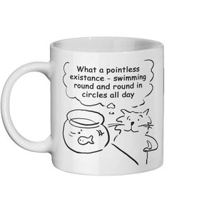 Funny Cat Humour Cartoon Strip. Cat Considers Goldfish to be Useless - Ceramic Mug 11oz
