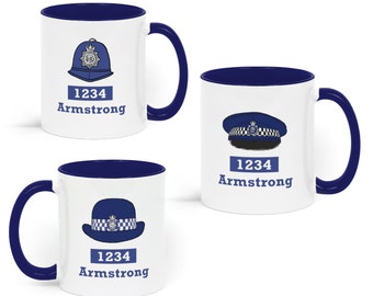 Police Helmet or Hat with Name and Number - Two Toned Ceramic Mug