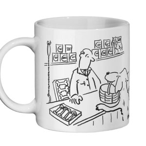 Pet Shop Owner Has a Dog as a Customer. Dog Carrying a Shopping Bag in a Pet Shop. Pet Shop Manager or Pet Shop Staff Gift Idea. Coffee Mug.