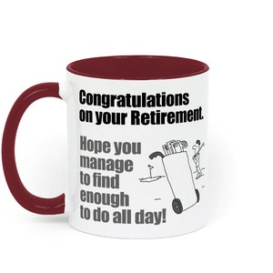 Congratulations on your Retirement to a Golfer Two Toned Ceramic Mug White / Bordeaux Red