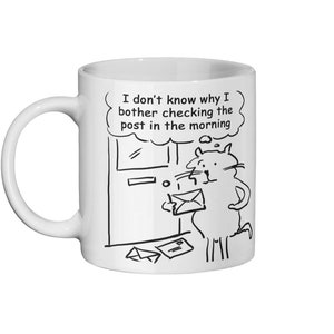Funny Cat Cartoon Strip. Gift for a Cat Owner or Cat Lover. Cat is Checking the Mail - Perfect Present if you like Cats - Ceramic Mug 11oz