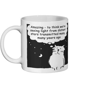 Funny Cat Cartoon Strip. Astronomy Theme as a Cat is Looking Up At The Stars - Fun Gift for an Astronomer, or a Cat Owner - Ceramic Mug 11oz