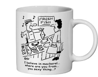 I Believe in Mackerel. Fishmonger Cartoon - Ceramic Mug