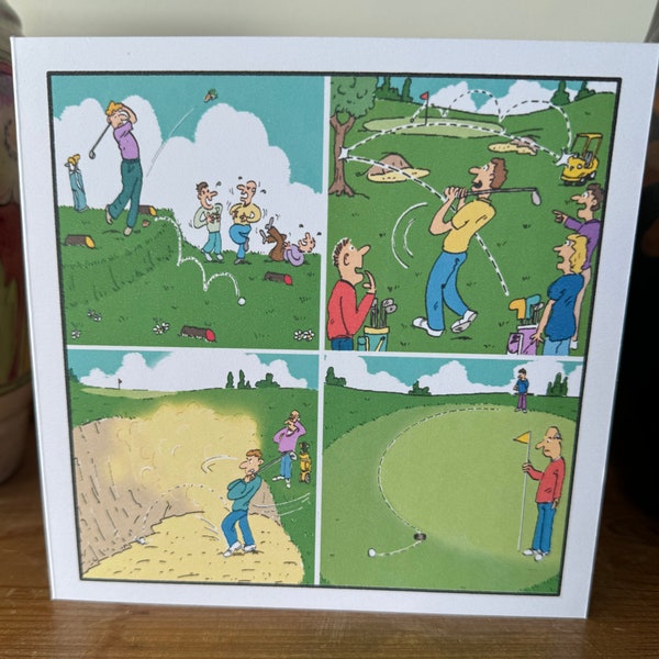 Fun Golfer Greetings Card - 4 Golf Cartoons - 4 stages in a Round of Golf