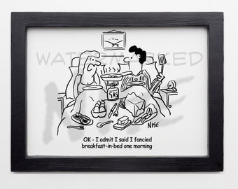 Man Cooks Breakfast in Bed Cartoon - Download Now!