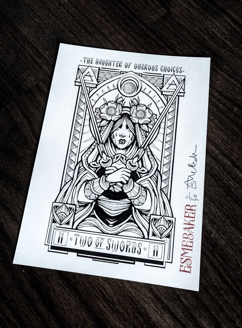 Oneoruvers Card Two of Swords Tarot Art Print A5 - by Esme Baker - Etsy