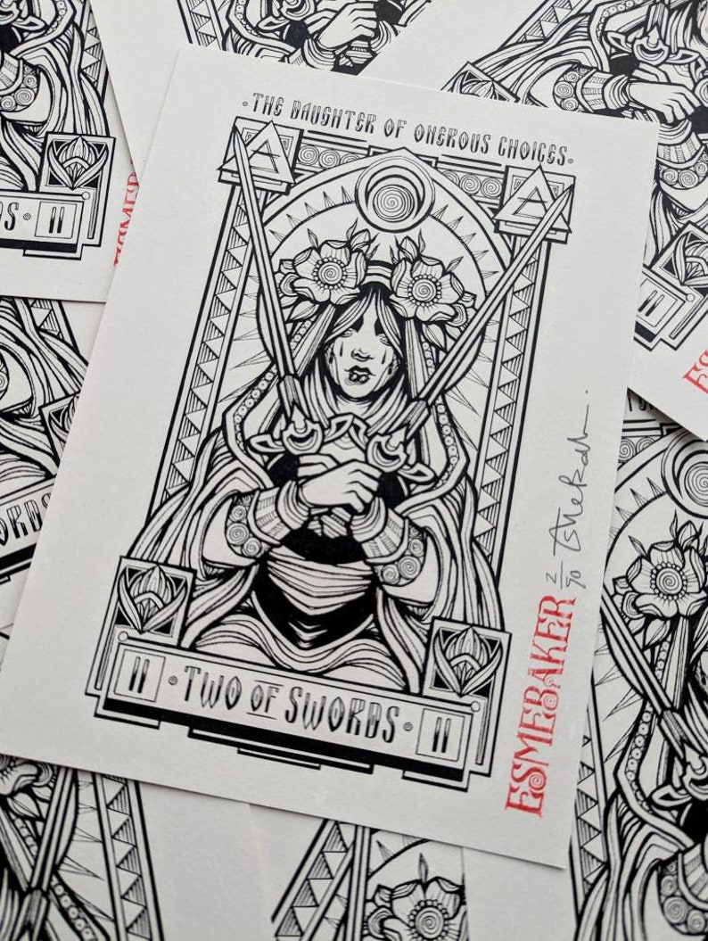 Oneoruvers Card Two of Swords Tarot Art Print A5 - by Esme Baker - Etsy