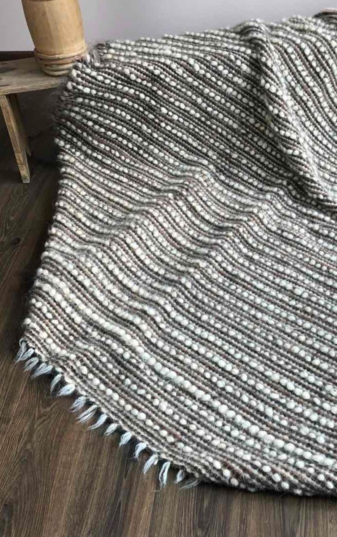 Kilim Throw Blanket Grey Boucle Blanket Large Woven Rug Kilim Etsy