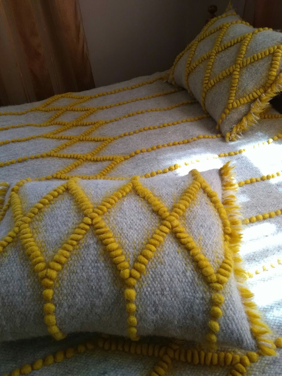 Boucle Throw Blanket cream yellow Nordic Wool Bedspread Etsy