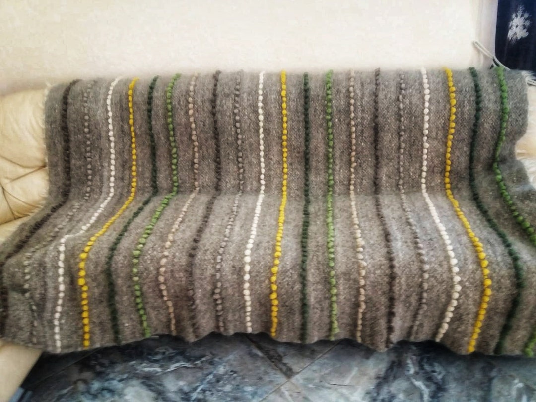 Ukraine Blanket, Hutsul Wool Blanket, Grey Woolen Bedspread, Woven Wool