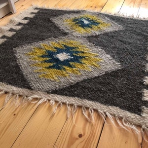 Wool Kilim Throw Blanket Chunky Knit Rug Grey (Ready to Ship) Knitted Rug Chunky Woven Blanket Mexican Floor Rug Rugs Kilim Coverlet