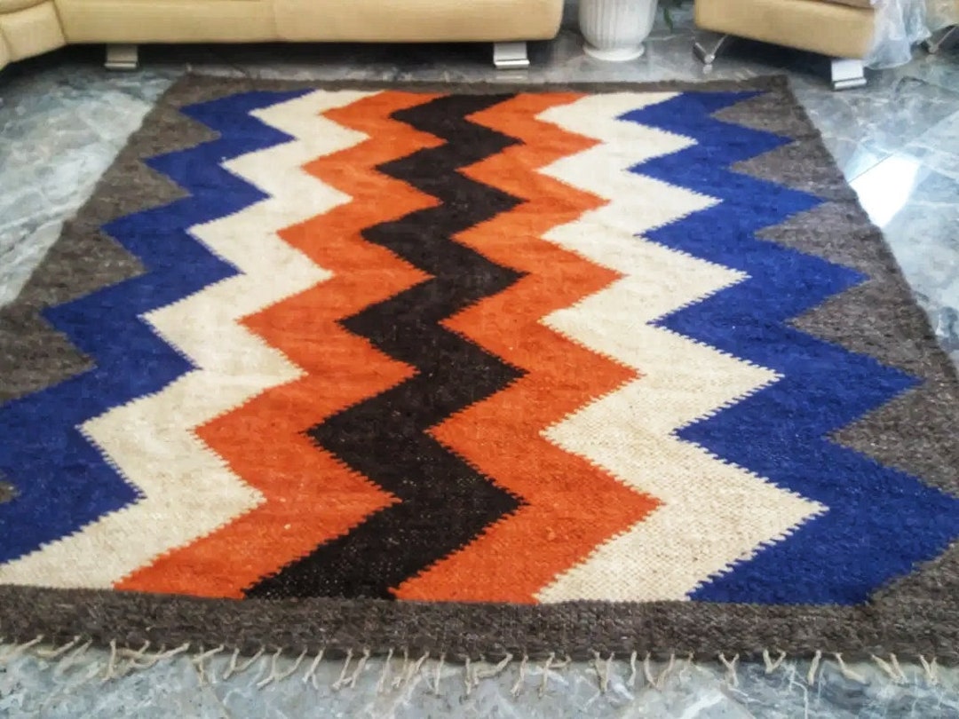 Kilim Throw Blanket, Ethnic Colorful Rug, 87 70 Inc, Bedspread, Wool