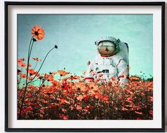 Retro Sci Fi Kunst - Seltsames - Vintage surreale Collage - Weltraum Astronaut UFO Alien - Psychedelisch - Trippy Psychedelisch - Science Fiction Fantasy Geschenk