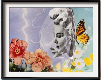 Surreale Collage Kunst - Originales Bild - Seltsames - Groovy Poster - Monarchfalter - Abgefahren, Psychedelisch - Einzigartig, schrullig