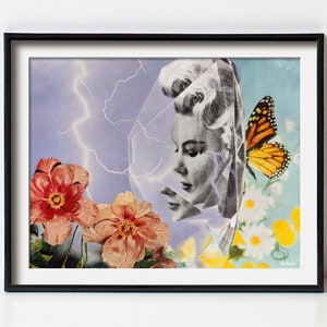Surreal Collage Art - Retro Odd Art - Original Weird Stuff - Groovy Poster - Monarch Butterfly - Trippy Psychedelic - Unique Funky Quirky