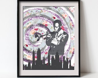 Miles Davis Poster Art - Jazz Poster - Trompeta Partituras Wall Art - John Coltrane- Psychedelic Poster - Trippy Poster Edgy Art Jazz Lover