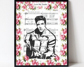 Sheet Music Art - Elvis Presley Fan - Celebrity Wall Poster Print -  Song Lyrics - Silhouette Guitar - Love Me Tender - By Brandon Huttsell