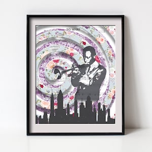 Miles Davis Poster Art -  Jazz Poster - Trumpet Sheet Music Wall Art - John Coltrane- Psychedelic Poster - Trippy Poster Edgy Art Jazz Lover