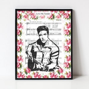 Sheet Music Art - Elvis Presley Fan - Celebrity Wall Poster Print -  Song Lyrics - Silhouette Guitar - Love Me Tender - By Brandon Huttsell