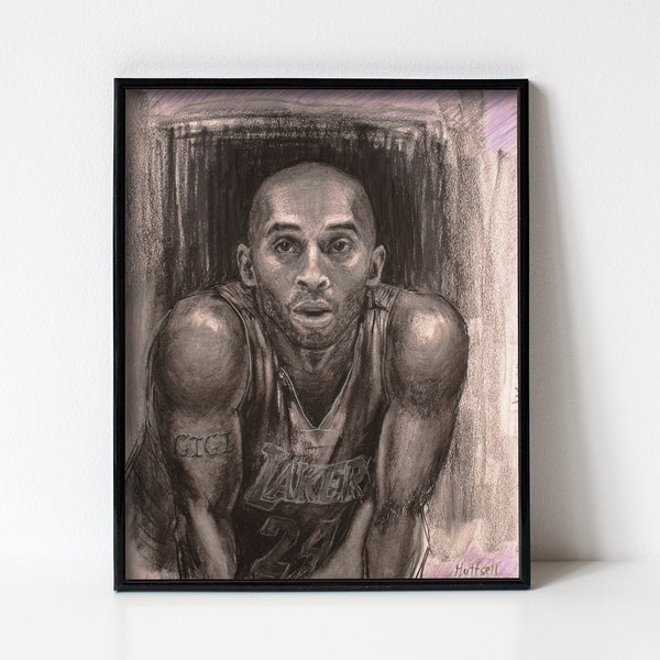 Kobe Bryant Poster - Mamba Mentality - Los Angeles Lakers Poster - Basketball Poster - NBA Drawing - Black and White - Gift For Lakers Fan