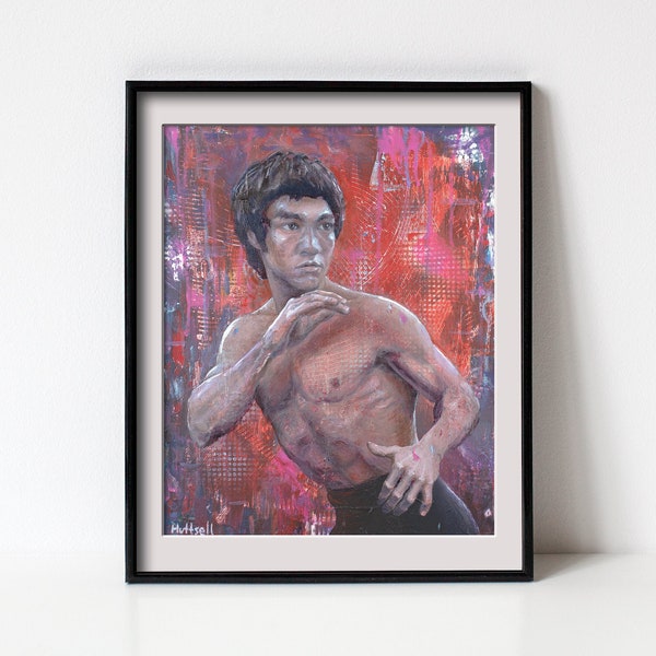 Bruce Lee Poster Print - Samurai Art - Grafitti Wall Art - Enter the Dragon - Abstract Portrait - Original Painting By Brandon Huttsell